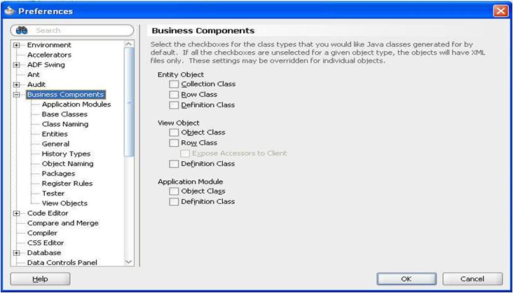 Tools Preferences ADF Business Components